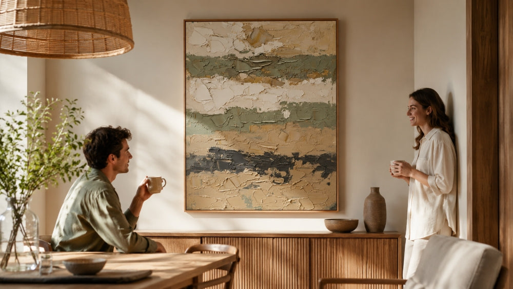 original painting in dining space showing light and humidity care