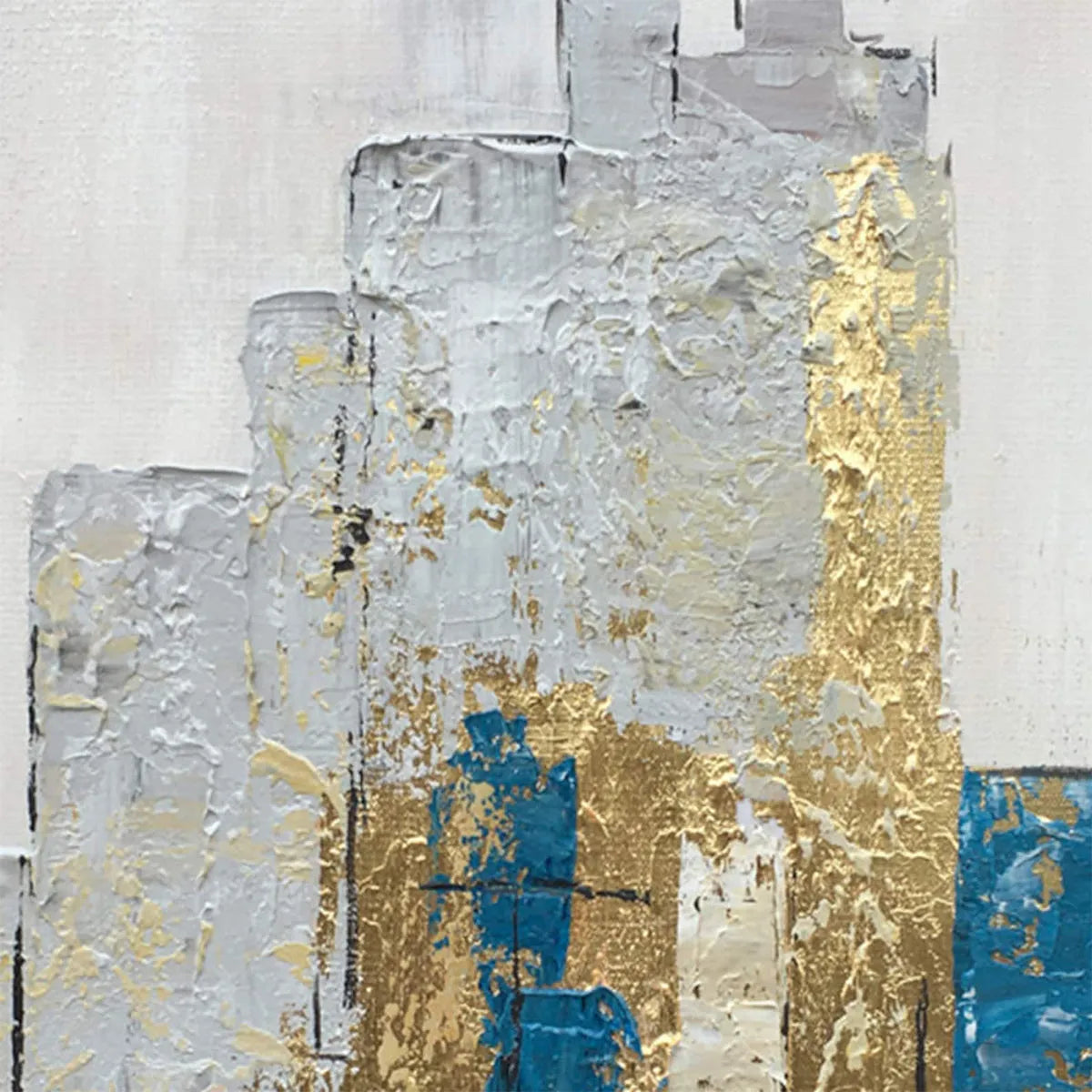 GOLDEN METROPOLIS: Abstract Cityscape Oil Painting in Gold and Blue