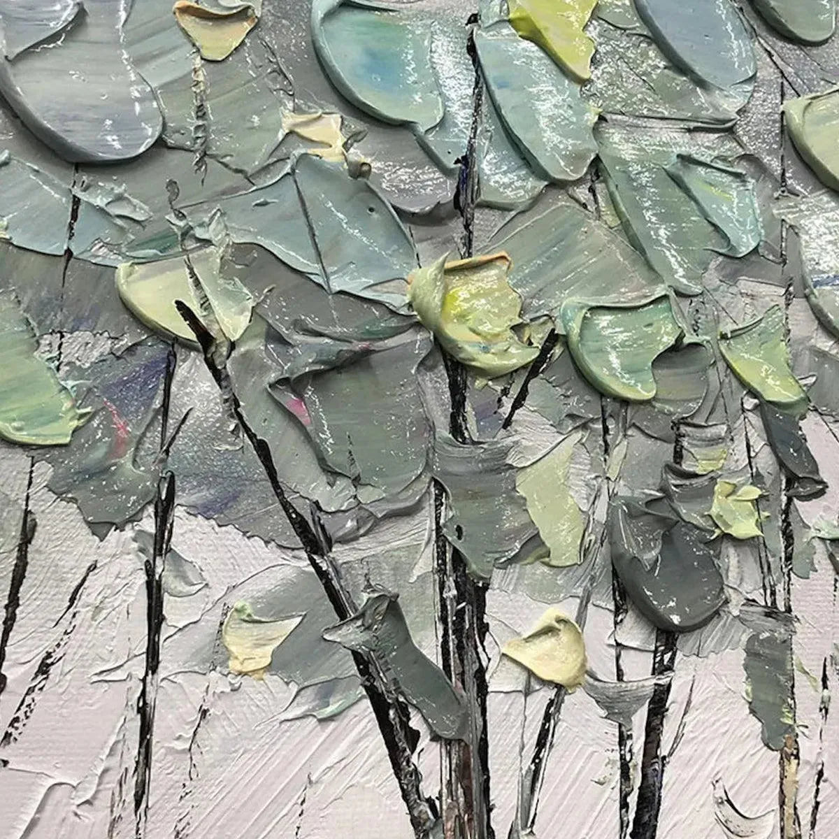 SERENE WATERS: Panoramic Landscape Painting, Textured Trees and Lake