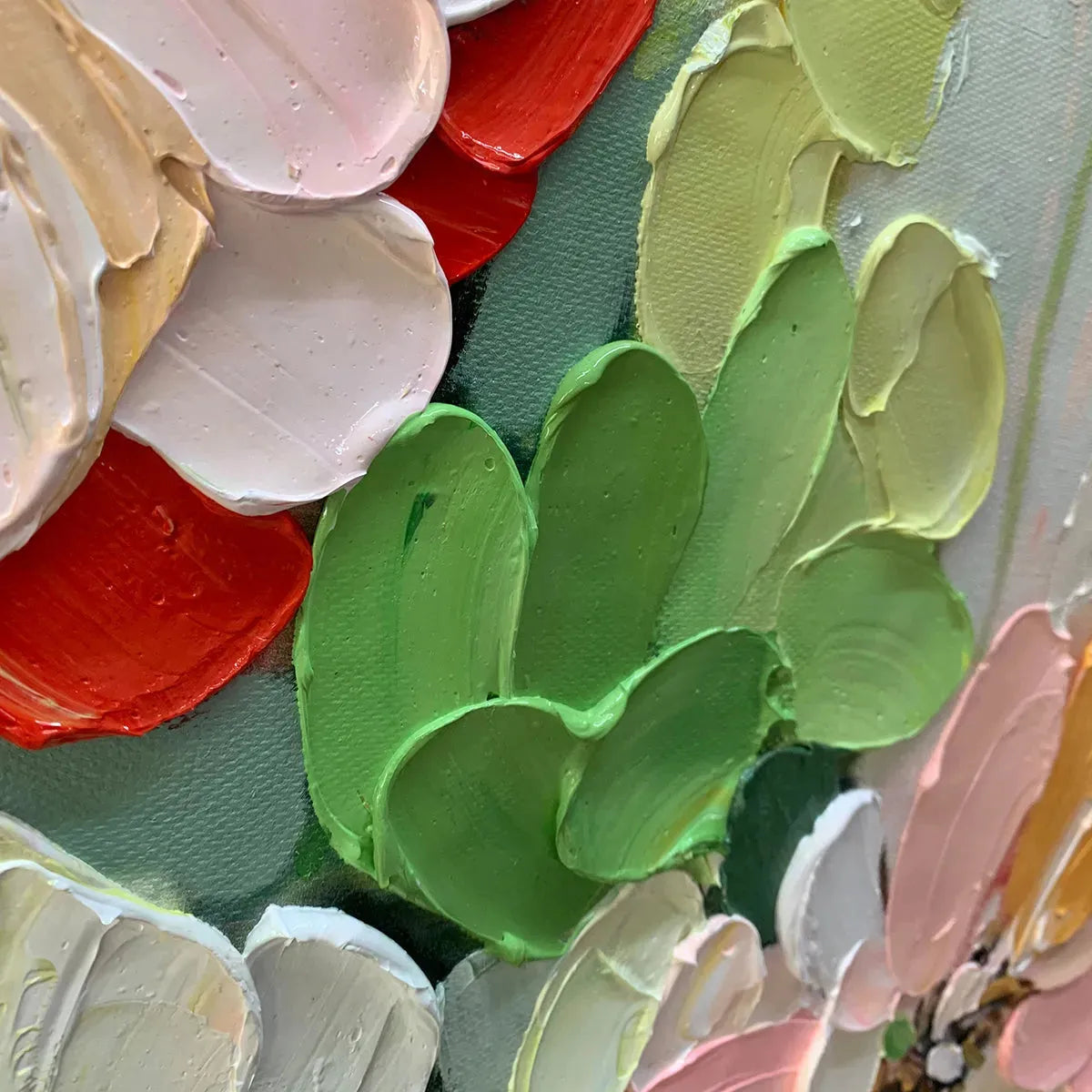 GARDEN DELIGHT: Textured Floral Painting, Impasto Palette Knife, Horizontal Canvas, Garden Wall Art