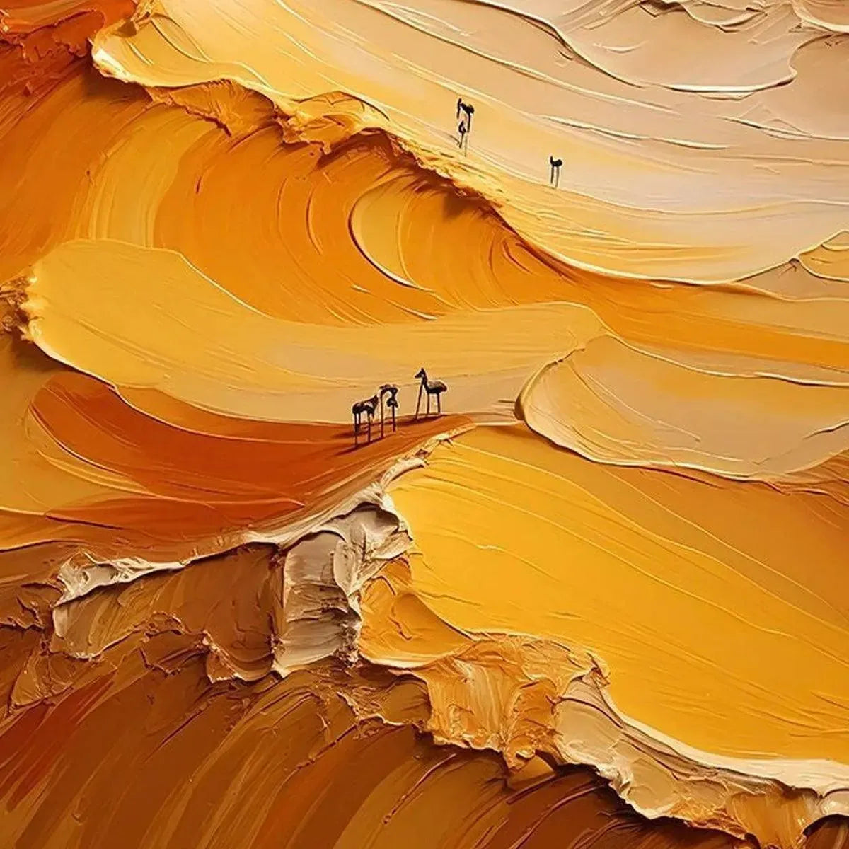 Textured impasto painting of orange desert dunes, modern original art for living room.