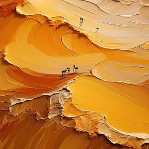 Textured impasto painting of orange desert dunes, modern original art for living room.