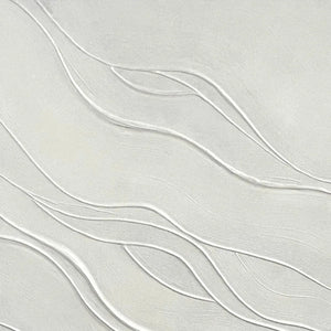 Close-up of Serene Ripples white abstract textured painting showing flowing impasto brushstrokes and raised relief details.