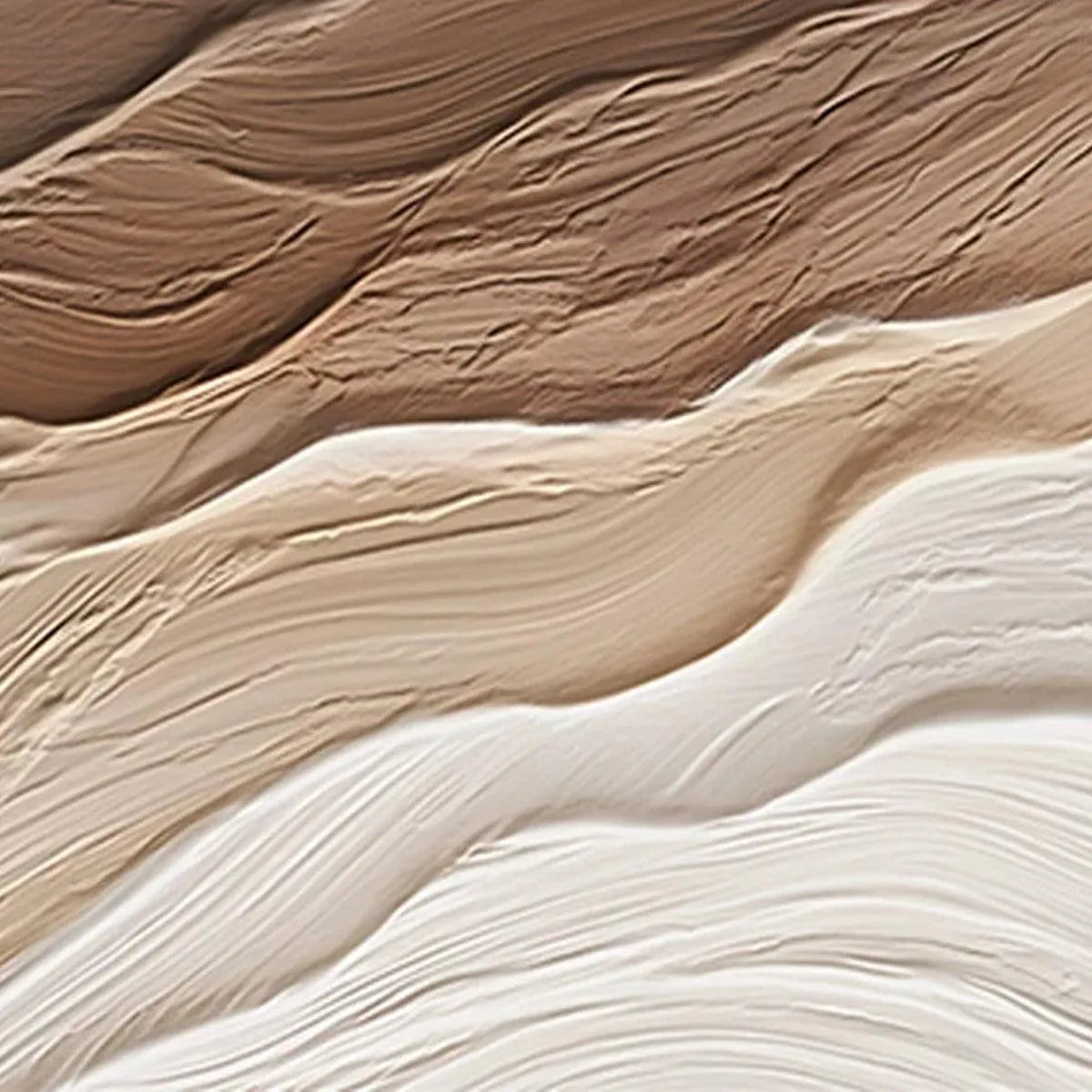 Textured abstract painting 'Desert Flow' by Liam O'Connell with wavy lines in brown, beige, and cream.