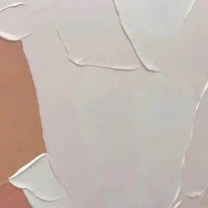Liam O'Connell abstract painting with thick impasto strokes in cream and peach, showcasing textured neutral tones.