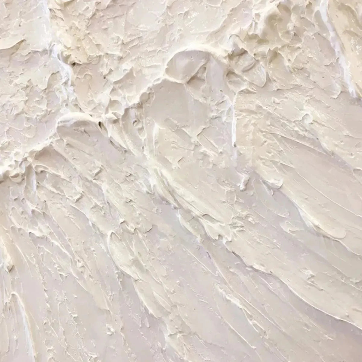 Close-up of WHITE SANDS painting, showing thick impasto texture and white shades mimicking sand dunes for wall art.