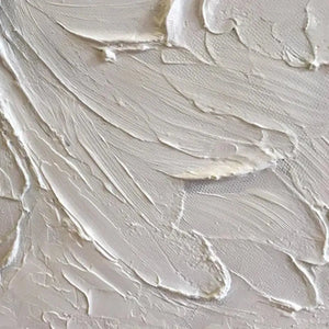 Close-up of Elodie Dubois' textured white peony painting, highlighting impasto brushstrokes and petal details.