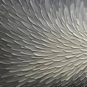 Silver Swirl abstract painting by Isabella Rossi. Textured brushstrokes in grey and white, creating modern elegance.