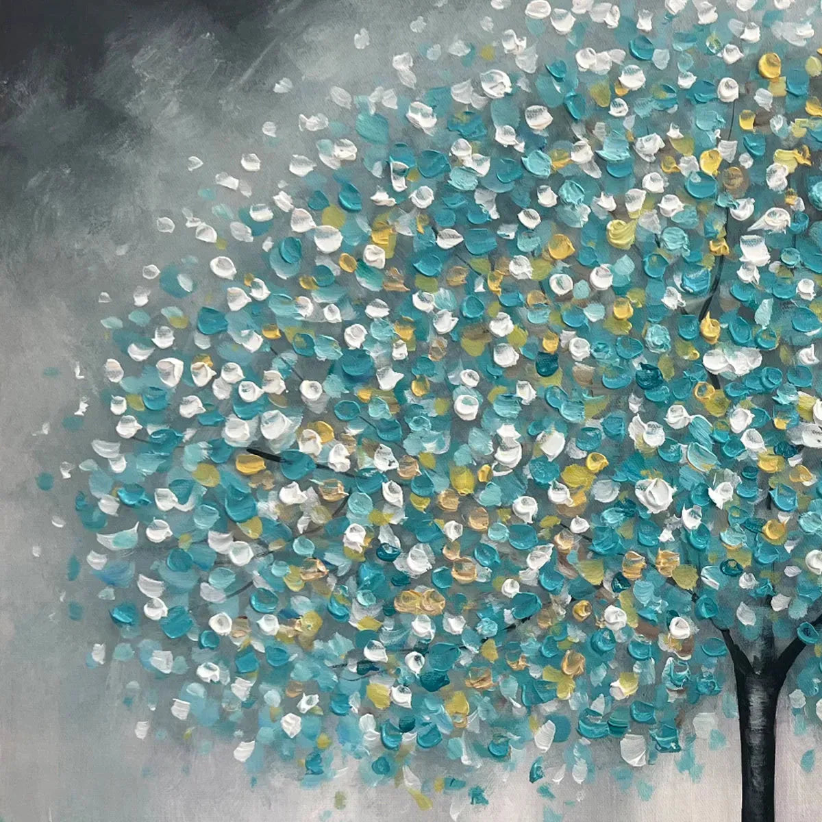 TEAL DREAM: Textured Tree Painting in Teal and Grey, Horizontal Canvas, Modern Wall Art