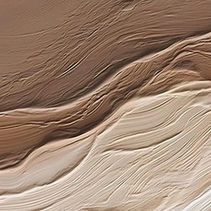 'Desert Flow' abstract painting by Liam O'Connell, textured wavy lines in brown and beige.