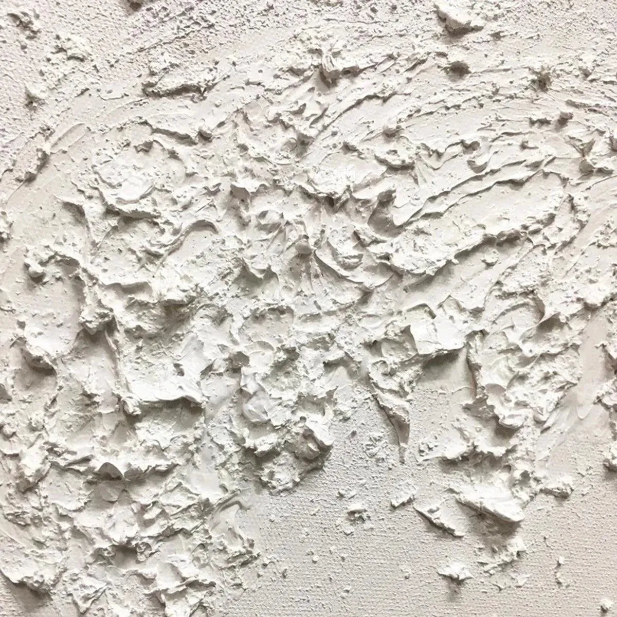 Liam O'Connell's White Wave painting detail: textured white artwork, capturing Wabi Sabi aesthetic and tactile brushstrokes.