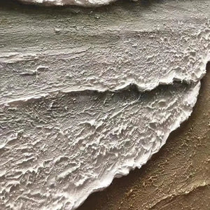 Serene Shore textured coastal landscape painting by Liam O'Connell, beige waves and sandy shore details