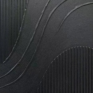 Javier Ramirez's Black Textured Curves painting, minimalist abstract art with textured black surface, modern wall decor