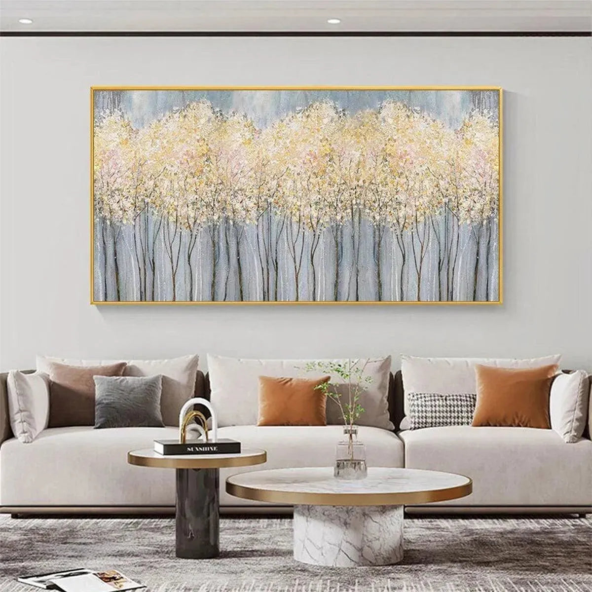 GOLDEN HAZE: Panoramic Landscape Painting, Textured Trees