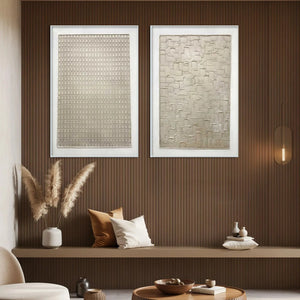 Textured Beige Grid Set of 2 by Javier Ramirez: Minimalist modern art with grid and textured patterns, beige tones.