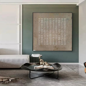 Textured Beige Grid painting by Javier Ramirez, minimalist beige textured artwork for modern home decor.