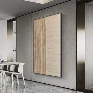 Javier Ramirez Textured Beige Lines painting, minimalist art, vertical lines, modern decor, neutral colors.