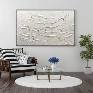 Liam O'Connell "White Greens" abstract golf impasto painting in a modern living room.