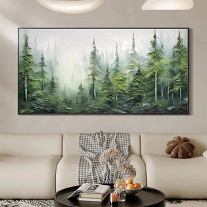 Emerald Forest painting by Liam O'Connell, textured green forest landscape art, framed, for living room decor