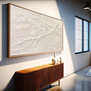 WHITE SANDS textured horizontal abstract painting, impasto sand dune effect, modern minimalist wall art.