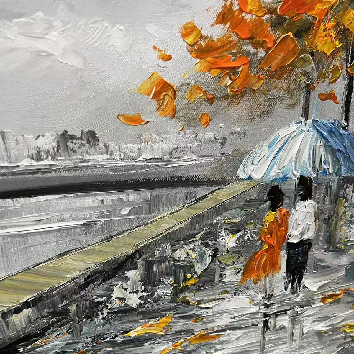 PARISIAN AUTUMN STROLL: Romantic Cityscape Oil Painting with Eiffel Tower
