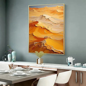 GOLDEN DUNES by Isabella Rossi, textured orange desert landscape painting, framed artwork for living room, impasto style
