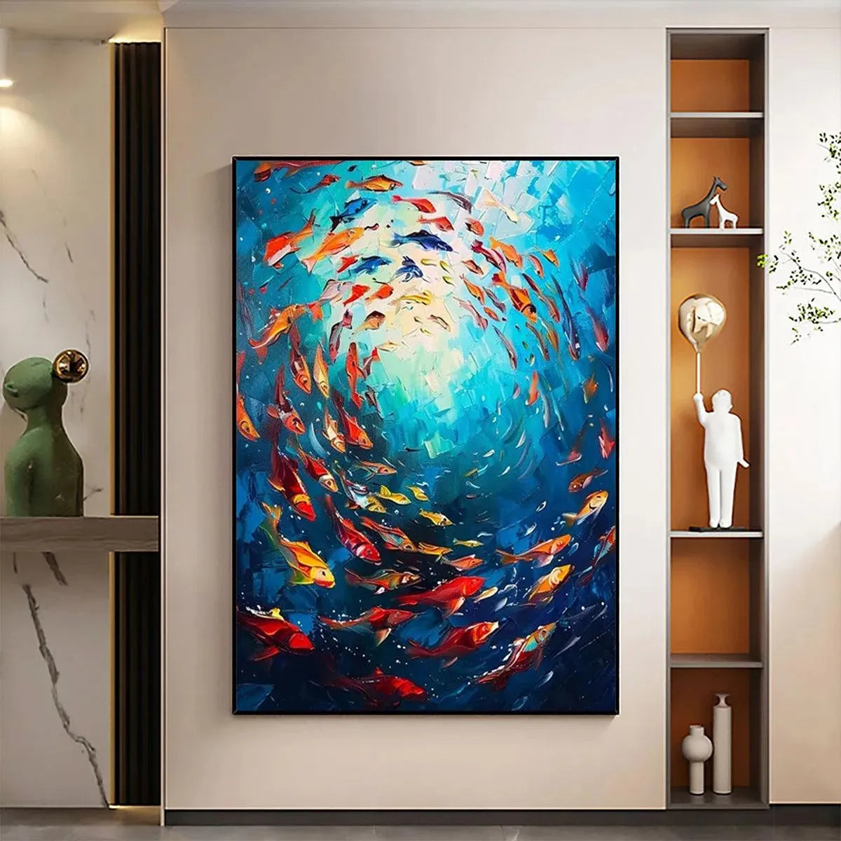 CORAL REEF DANCE painting by Yan Nan Li: Colorful fish artwork with dynamic movement and vibrant colors.