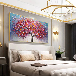 JEWEL TONES TREE impasto painting by Liam O'Connell, framed artwork for bedroom decor
