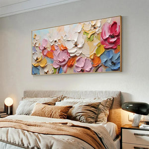 Isabella Rossi's Spring Bouquet painting, pastel impasto flowers, framed, modern art for bedroom decor.