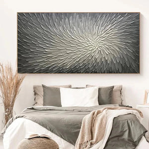 Silver Swirl abstract painting by Isabella Rossi, grey and white, framed, perfect for bedroom decor.