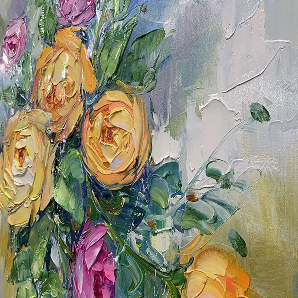 GOLDEN HOUR ROSES: Vertical Textured Floral Oil Painting on Canvas