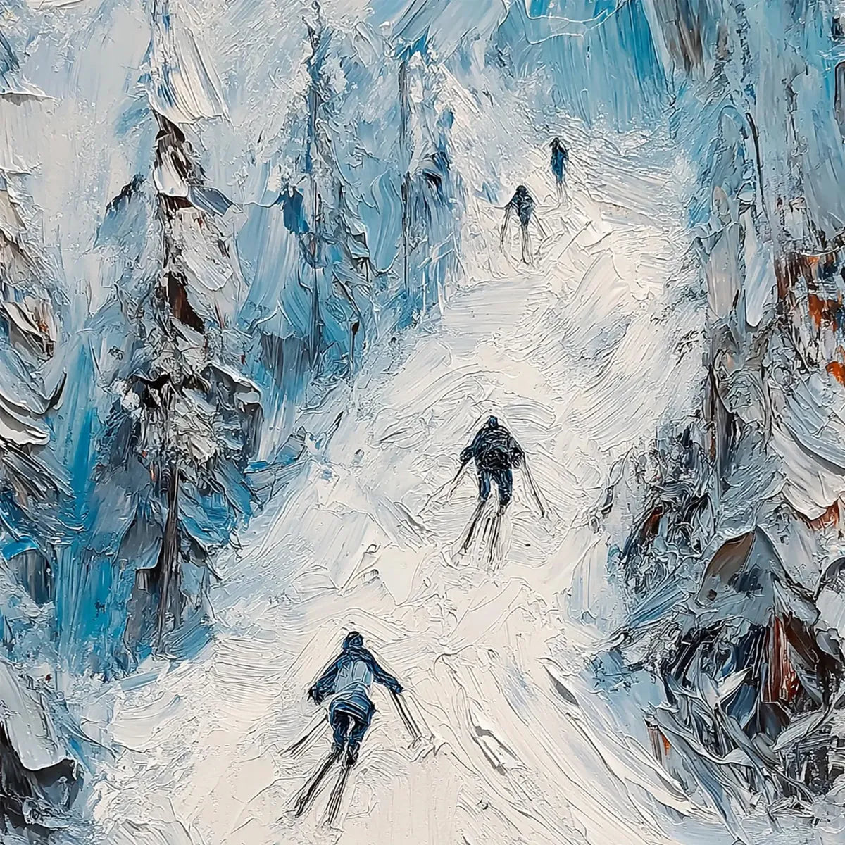 FIRST RUN: Textured Impasto Skiing Painting on Vertical Canvas