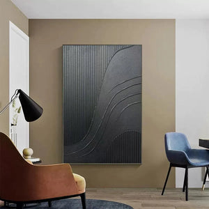Black Textured Curves by Javier Ramirez, minimalist black textured painting, modern wall art, contemporary decor