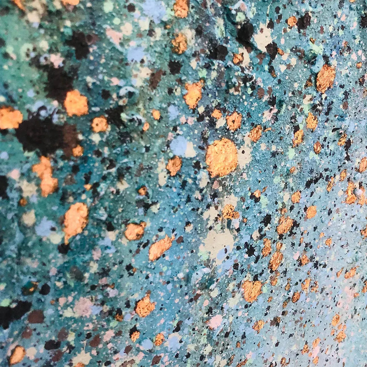 EMERALD RAIN: Panoramic Abstract Oil Painting with Gold and Green