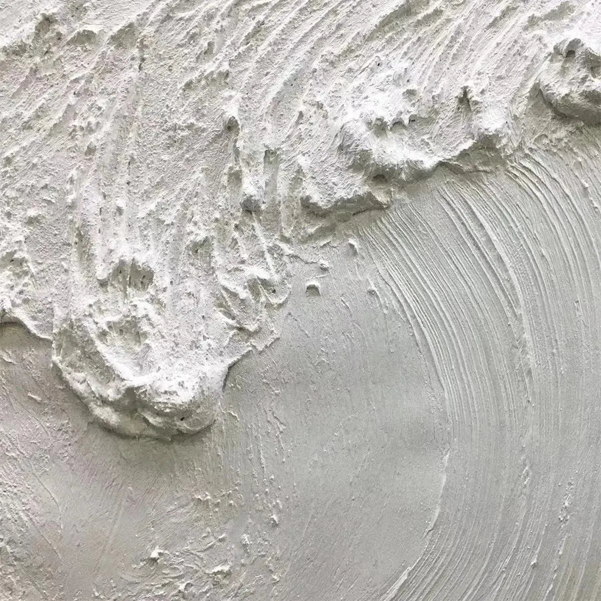 Close-up of Liam O'Connell's Frozen Tide painting showing thick white impasto texture mimicking a wave.