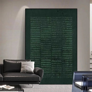 Javier Ramirez Dark Green Textured Grid painting, minimalist artwork, modern decor, textured surface, grid.