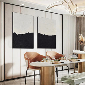 Liam O'Connell black and white abstract diptych, textured landscape, vertical wall art, modern decor