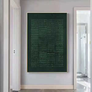 Javier Ramirez Dark Green Textured Grid painting, minimalist art, modern decor, textured surface, grid pattern, green hues.
