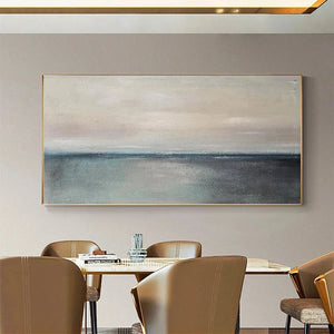 Serene Horizon by Liam O'Connell: Panoramic seascape art with muted colors, framed, modern wall decor.