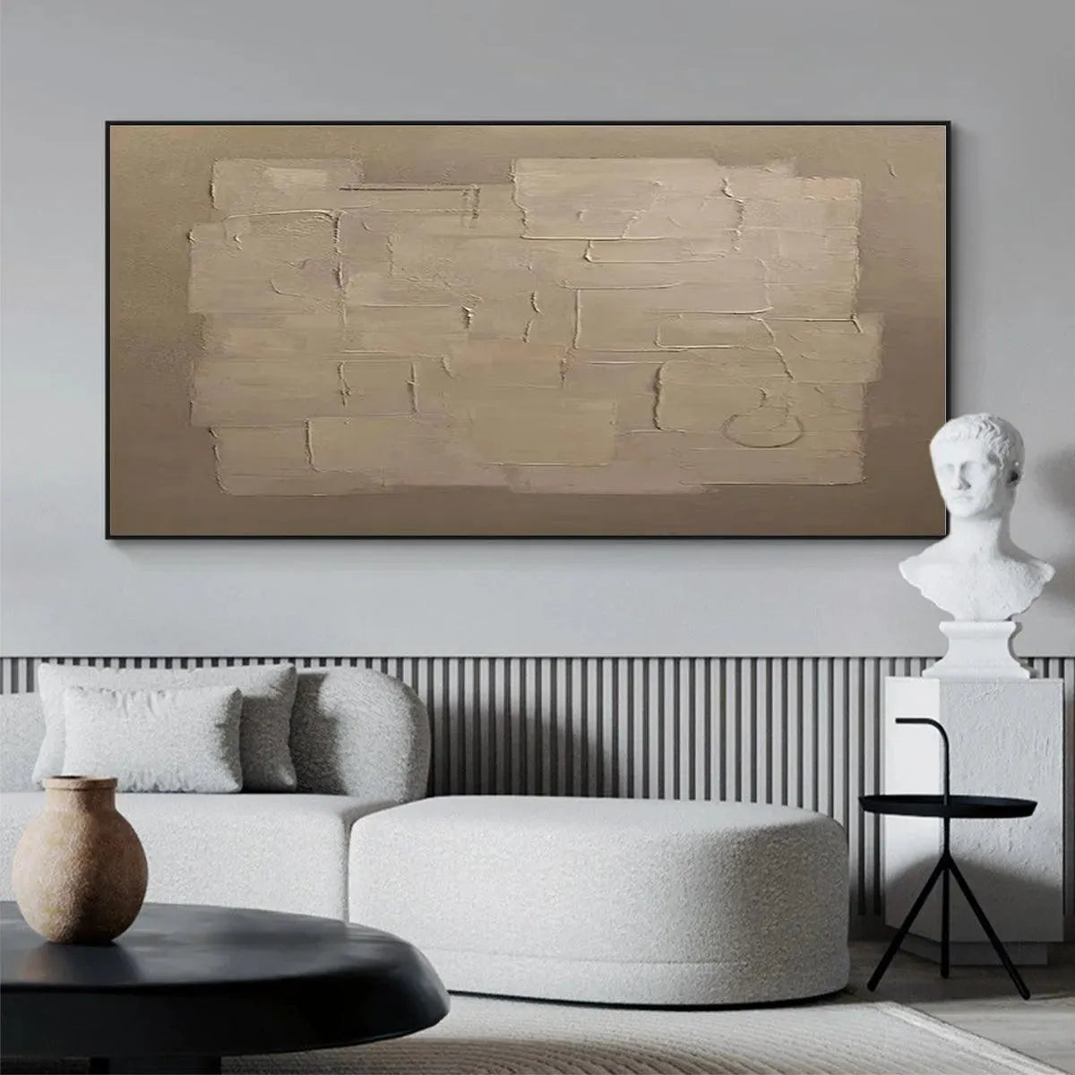 Textured Taupe Abstract painting by Javier Ramirez, modern minimalist artwork with taupe and beige texture.