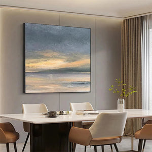 Stormy Seascape painting by Liam O'Connell, square wall art with dramatic ocean in gray, yellow, and blue