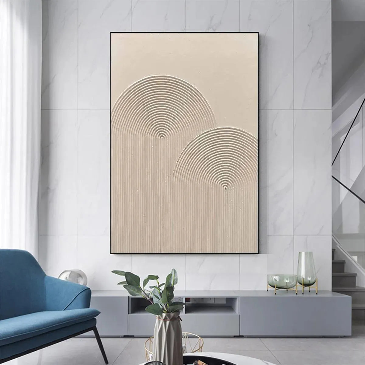 TEXTURED RAINBOW minimalist beige textured painting by Javier Ramirez, modern art for living room