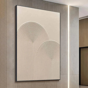 Javier Ramirez's Textured Rainbow painting, beige minimalist art with arched and vertical lines, modern decor