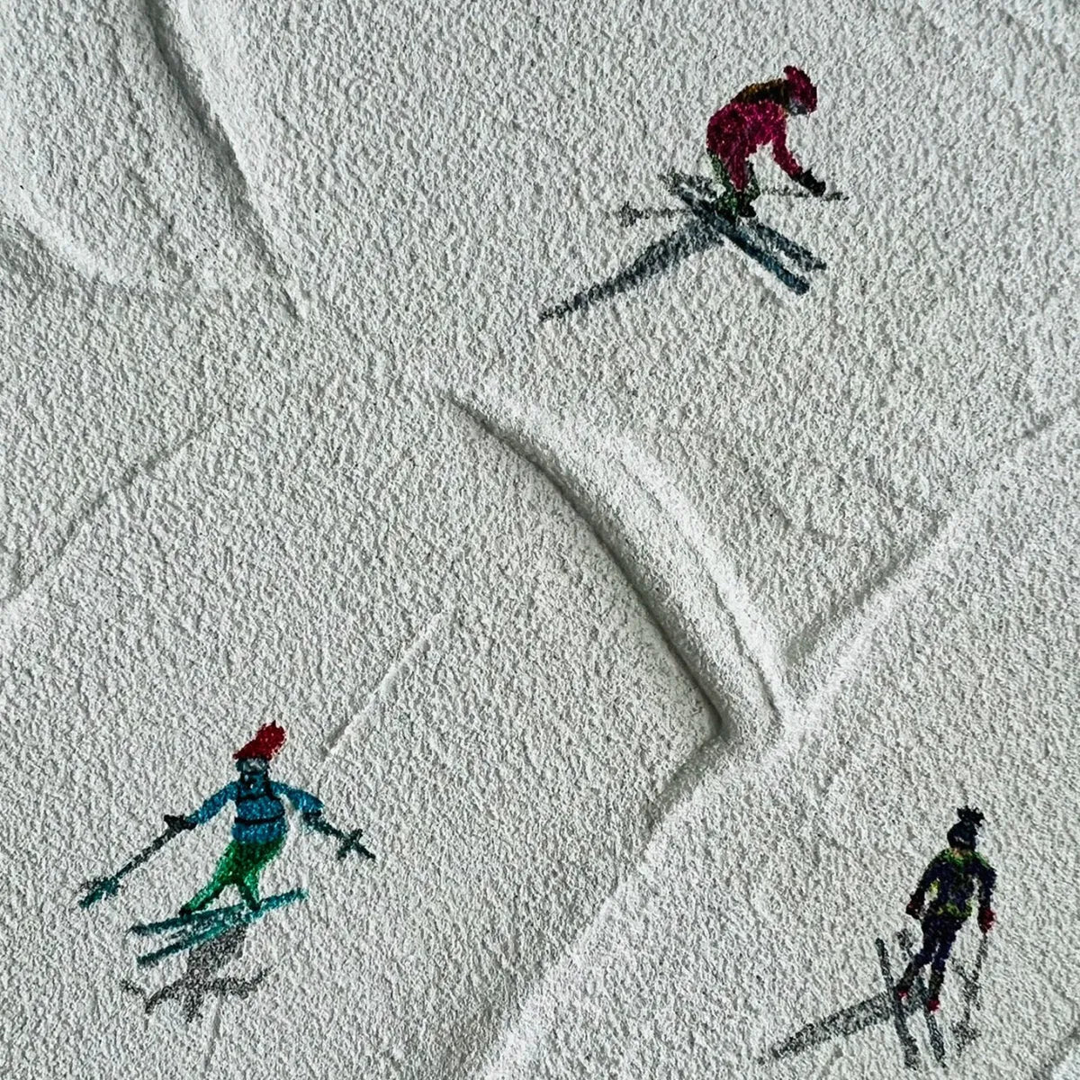 WINTER RHAPSODY: Minimalist Skiing Painting on Textured Canvas
