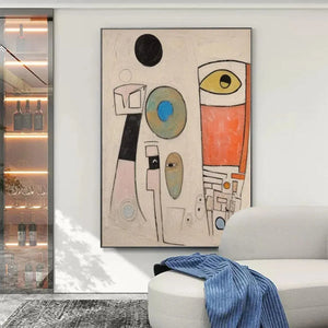 Whimsical Forms abstract art by Willow Davies, vertical artwork with bold colors and playful shapes for modern wall art.
