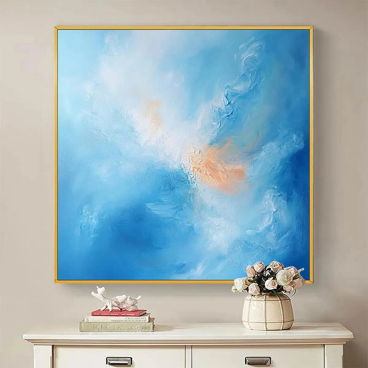 SKYSCAPE SERENITY: Abstract Blue and Peach Oil Painting