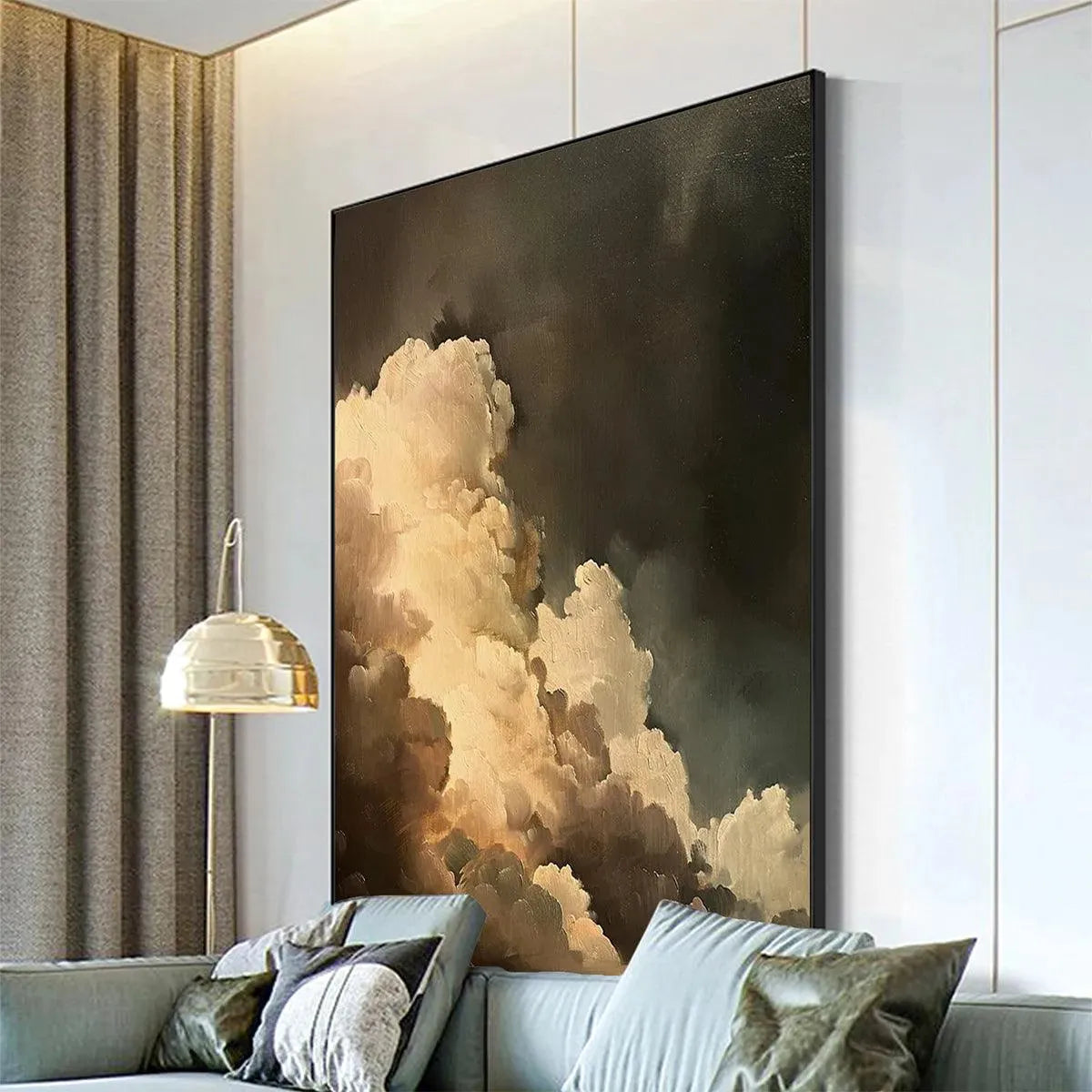 Evening Clouds painting by Liam O'Connell, vertical cloudscape wall art with warm, textured brushstrokes for home decor