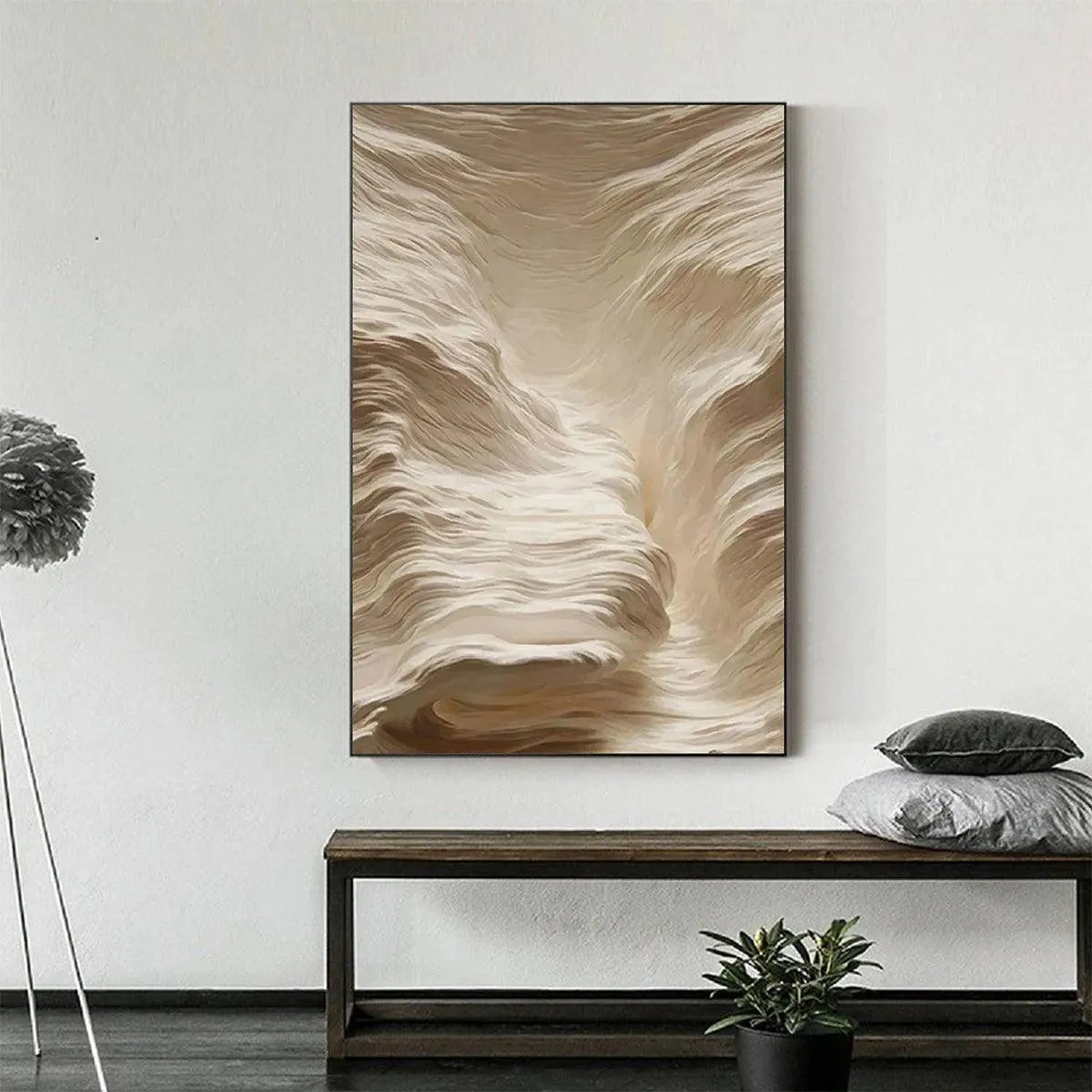 Javier Ramirez 'White Sand Dunes' abstract wall art, textured off-white layers, framed, minimalist design.