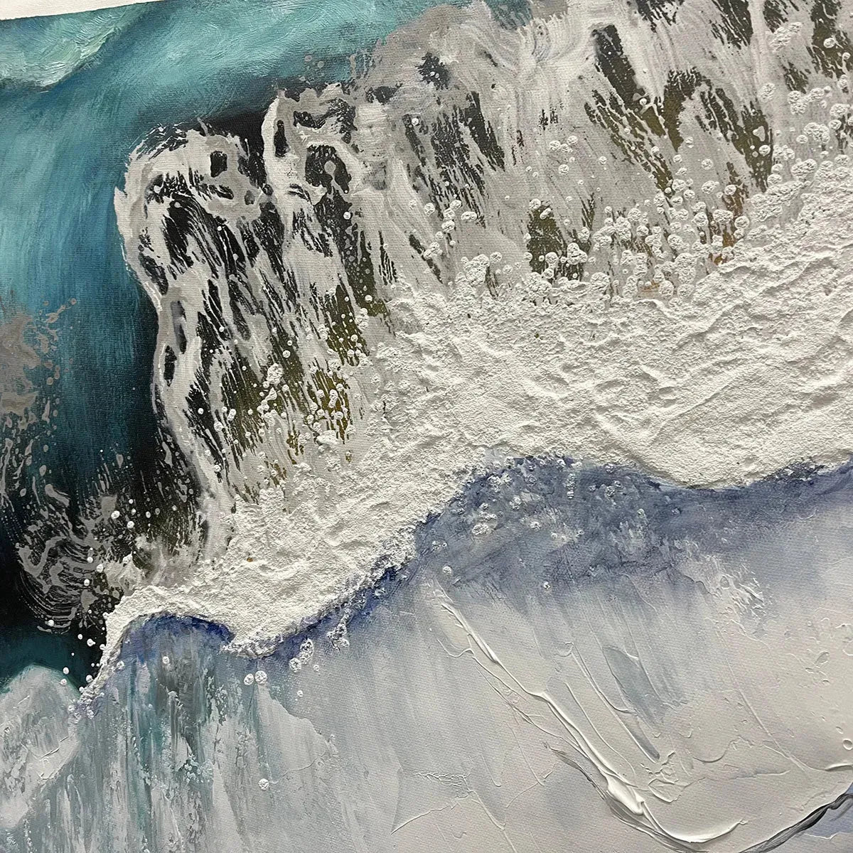 OCEAN’S EMBRACE: Ocean Painting in Blue, White, and Beige, Textured Canvas, Modern Wall Art