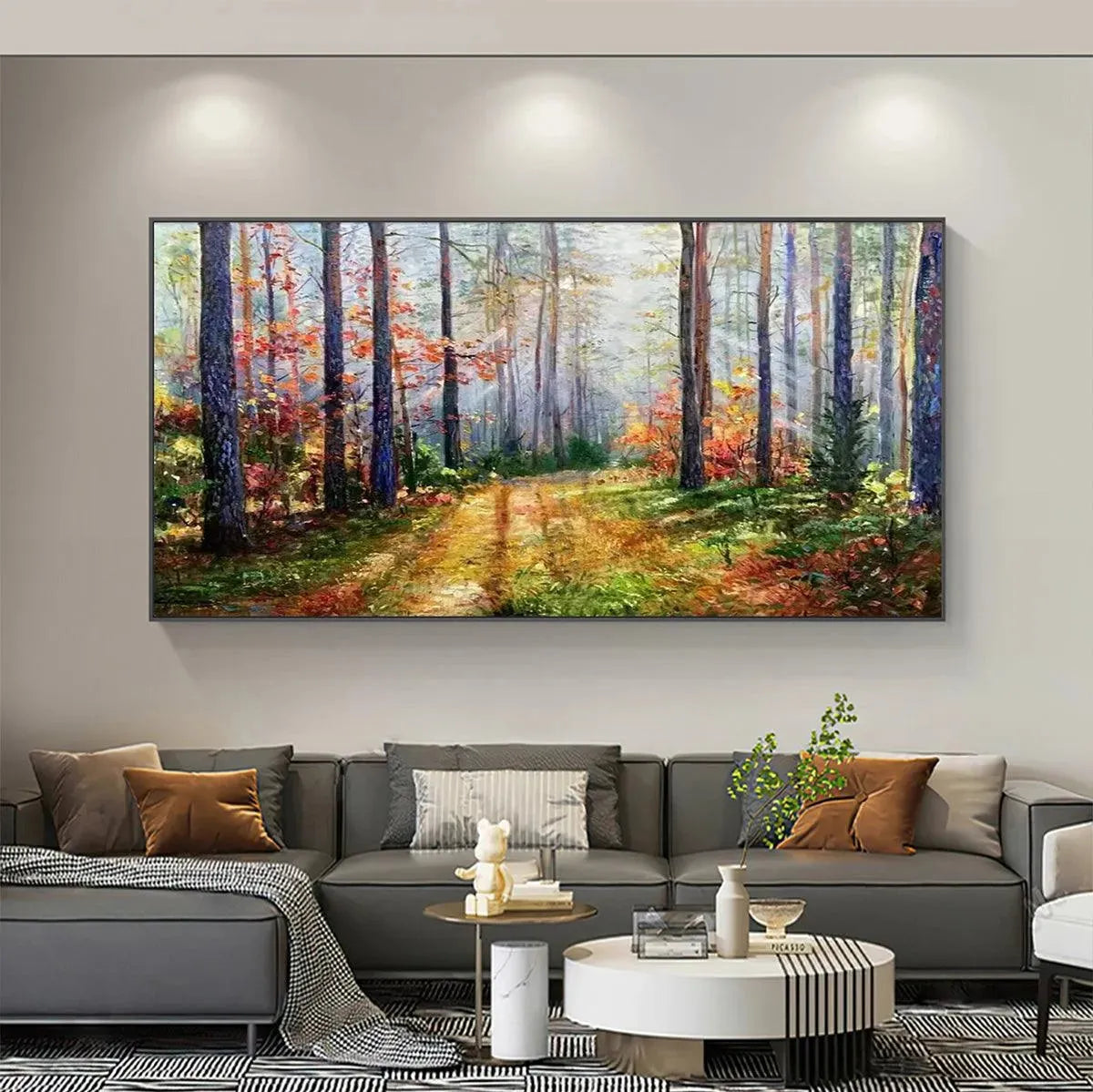 AUTUMN FOREST PATH: Panoramic Forest Landscape Painting, Autumn Colors Wall Art, Nature Decor, Canvas Artwork